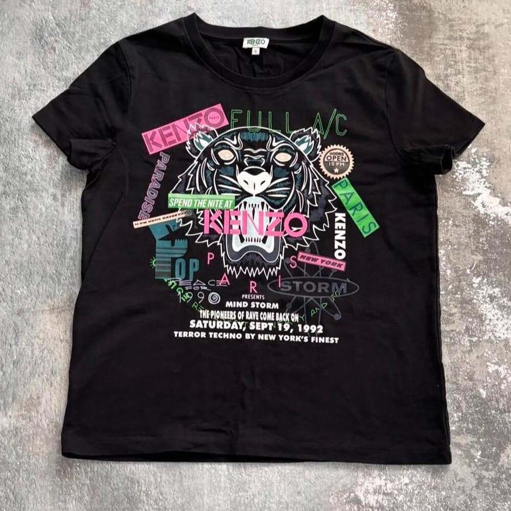 Kenzo Paris Tiger Rave Flyer Graphic T Shirt Black Size Small.